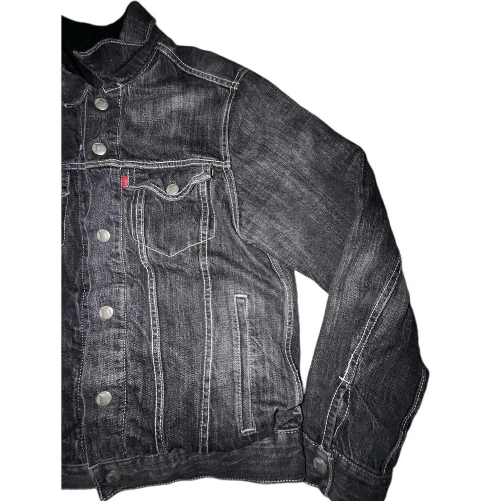 Levi Strauss Co Juniors Denim Trucker Jacket Faded Black White Stitch L 57531